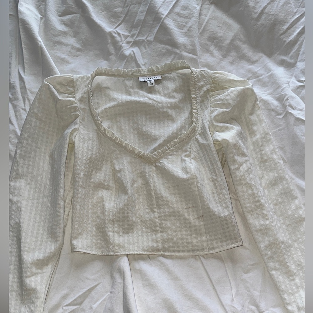 Topshop ruffle neckline long sleeve top